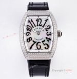 White Pearl Dial Franck Muller Vanguard Diamond Watches For Women 32mm High End Replica